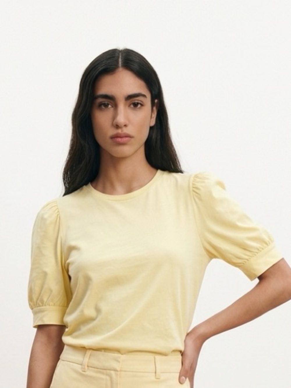 ✨Vero Moda Light Yellow Puff Sleeve Tee | %100 Cotton | Small - Picture 2 of 10